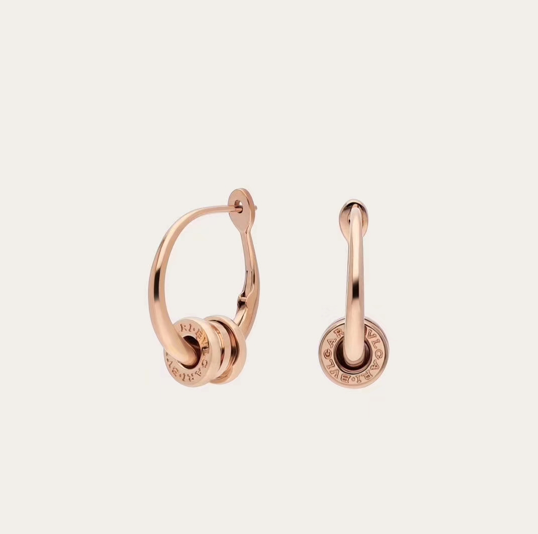 Bvlgari B zero1 earrings 18k rose gold polished metal no gemstones 15mm hoop diameter