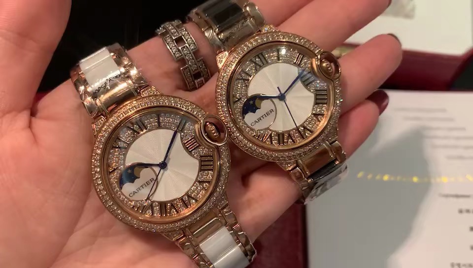 Cartier 卡地亚蓝气球月相陶瓷镶钻女款腕表视频