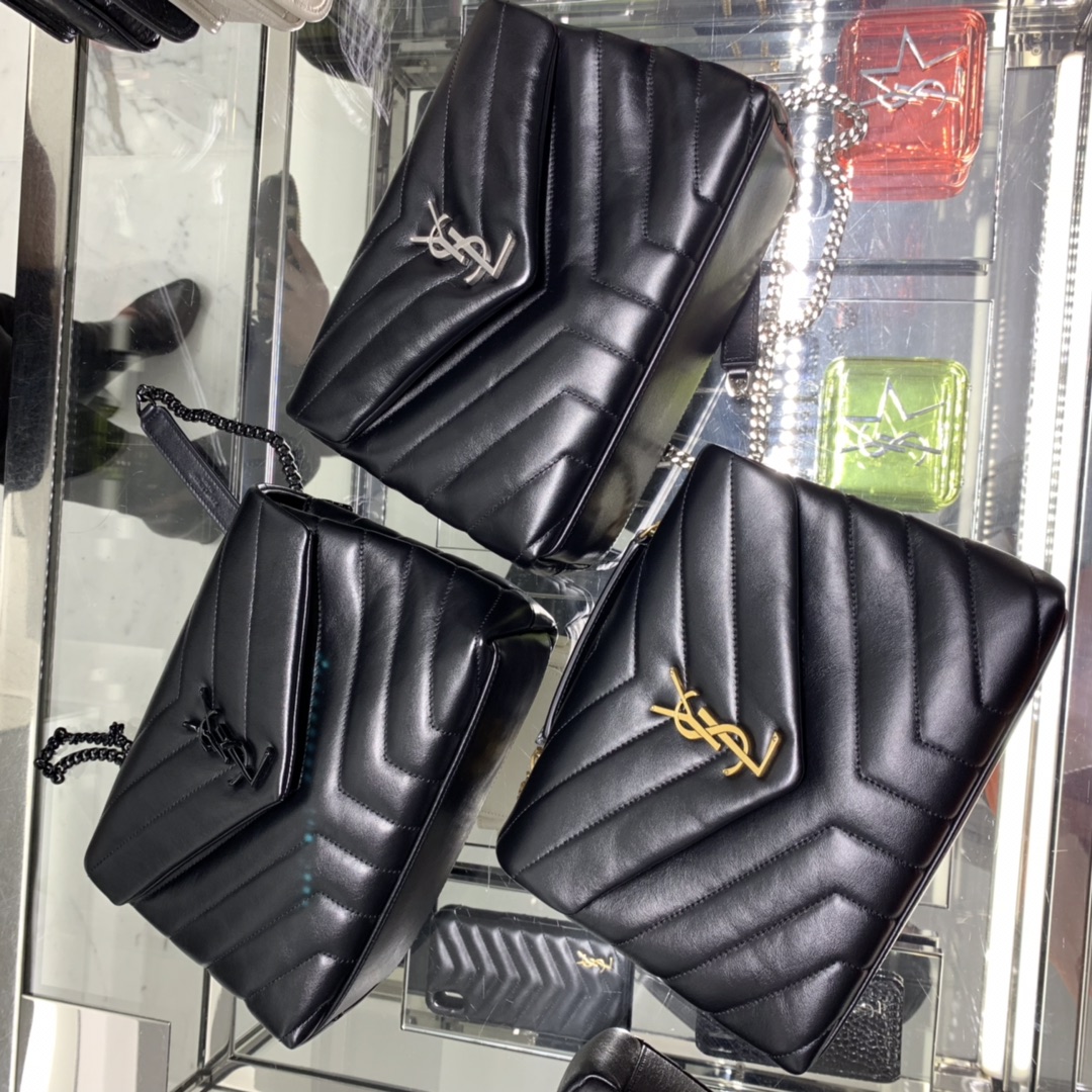 YSL LOULOU 23CM Y型绗缝链条包 494699黑色/银扣