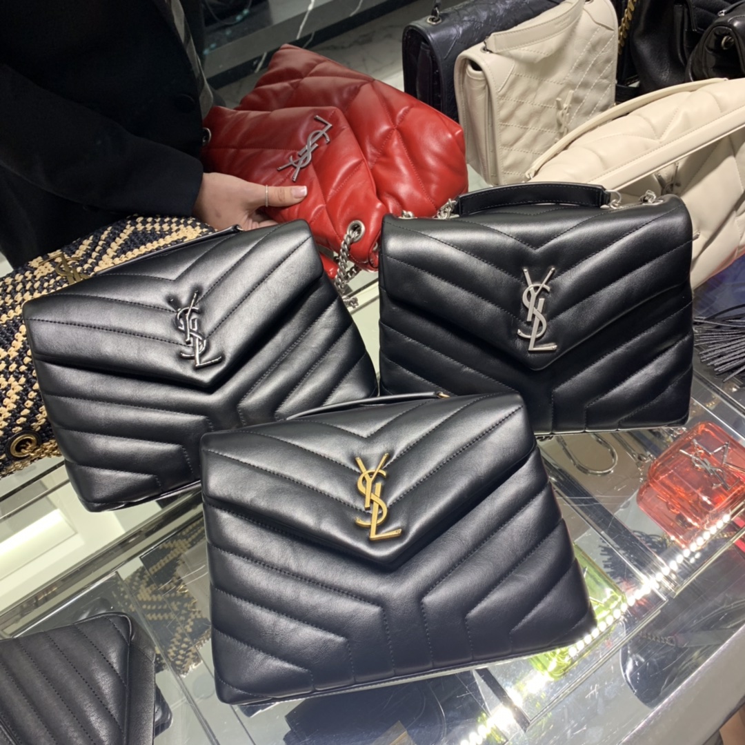 YSL LOULOU 23CM Y型绗缝链条包 494699黑色/银扣