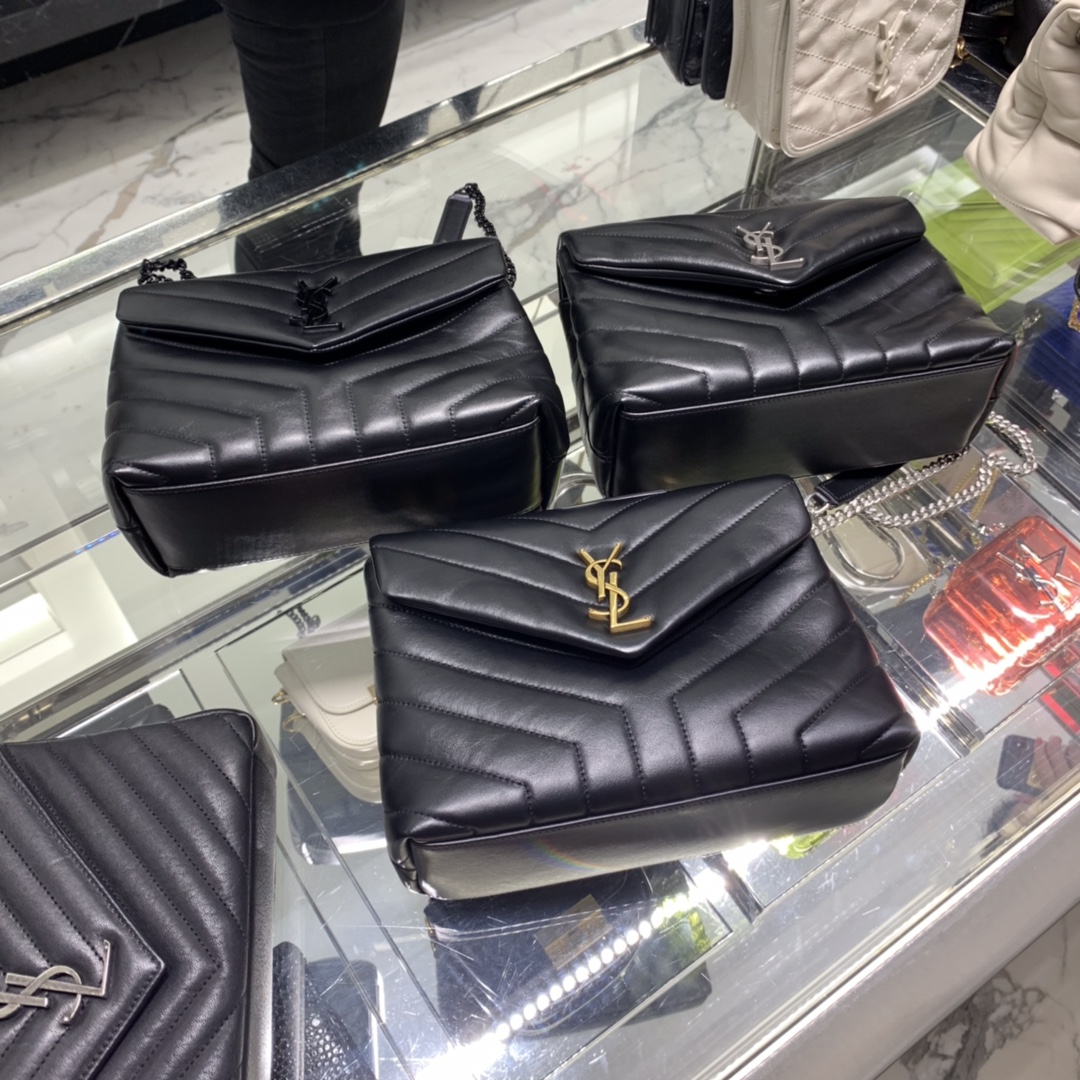 YSL LOULOU 23CM Y型绗缝链条包 494699黑色/银扣