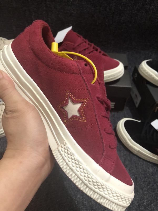 520热卖,木村情人节🔥🔥🔥CONVERSE匡威 ONE STAR麂皮红色低帮情人节限定爱心底板鞋163192c加蓝底 颜色:红色情人节163192c