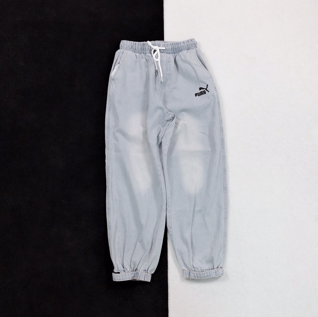 六叔90130 puma彪马复古刺绣情侣牛仔裤 束脚魔术贴 小红书快手