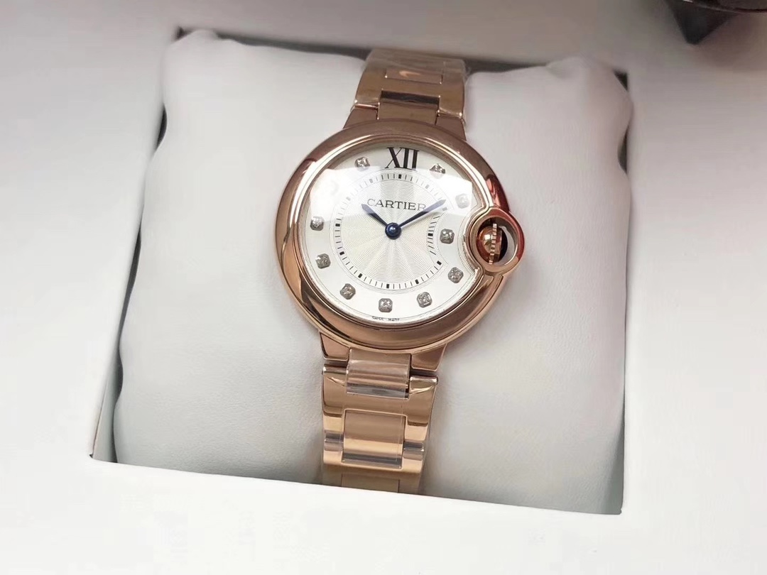 Cartier 蓝气球一系列，钢带，皮带，镶钻，玫瑰金，黄金，银色都有，尺寸有42mm，36mm，33mm，28mm