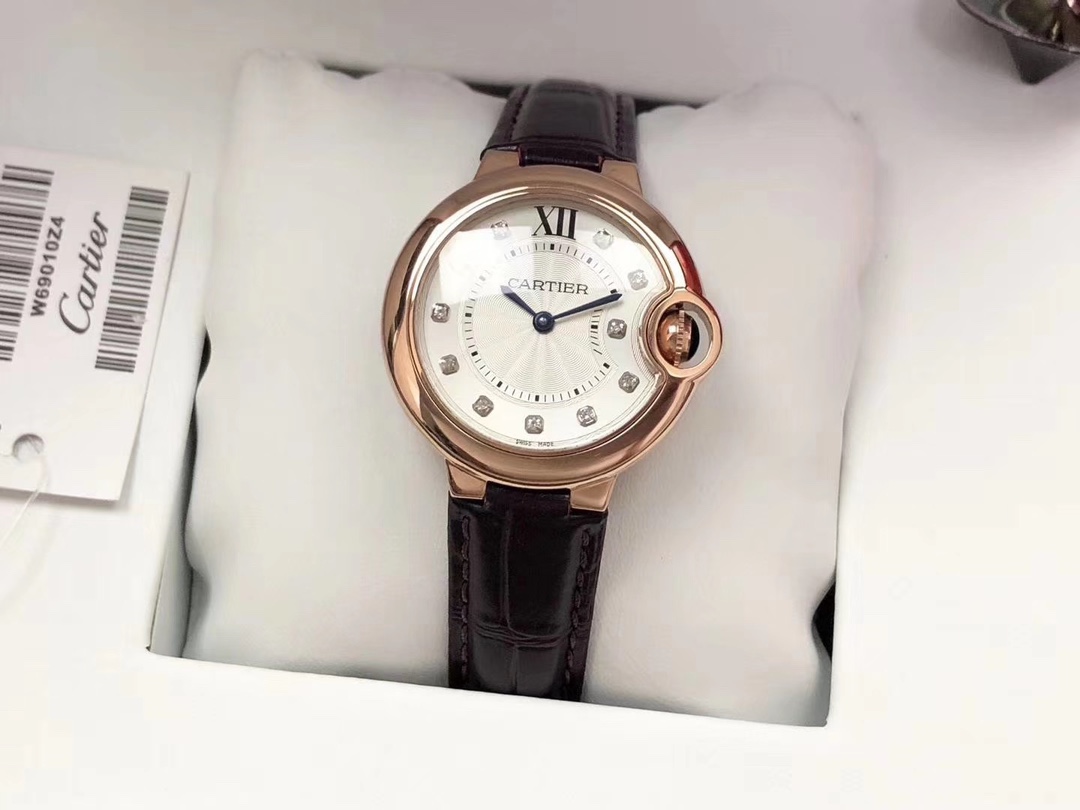 Cartier 蓝气球一系列，钢带，皮带，镶钻，玫瑰金，黄金，银色都有，尺寸有42mm，36mm，33mm，28mm