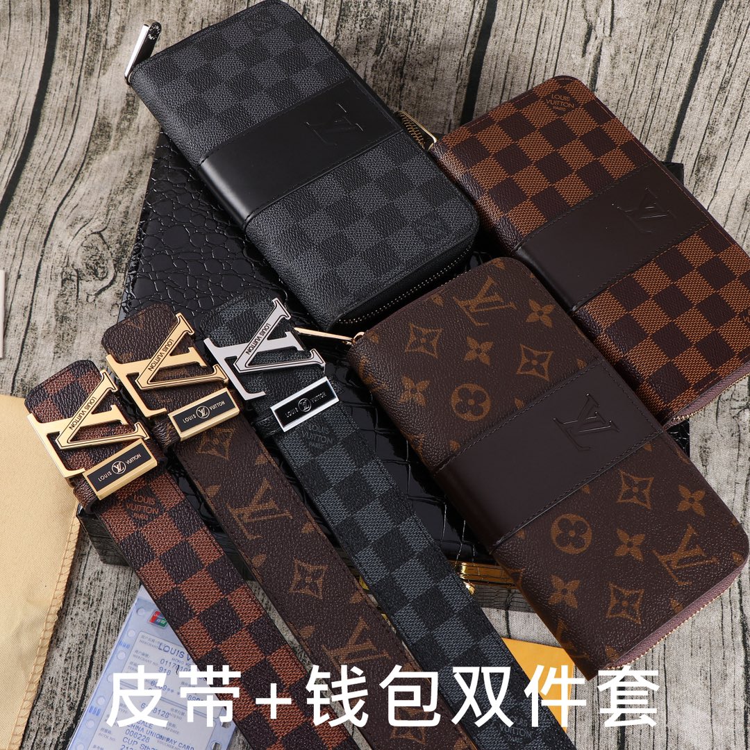 LV.路易…双件套 木盒装皮带+钱包