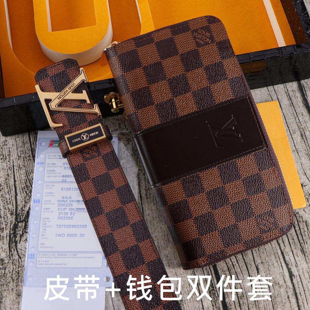 LV.路易…双件套 木盒装皮带+钱包