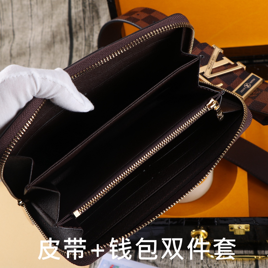 LV.路易…双件套 木盒装皮带+钱包