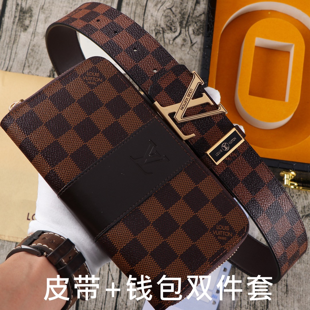 LV.路易…双件套 木盒装皮带+钱包