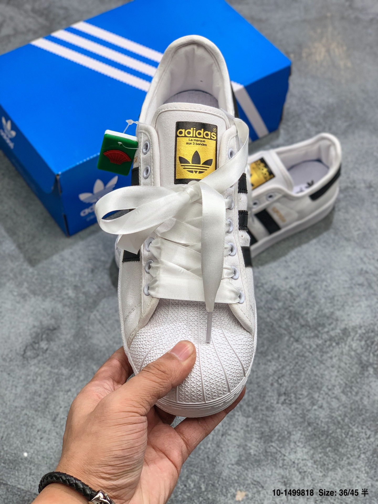 100 真标 半码贝壳头系列Adidas/阿迪达斯 Superstar Rize W 丝绸鞋带 三叶草 贝壳头低帮帆布板鞋