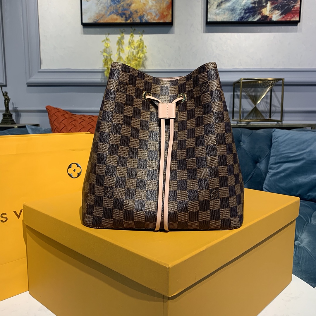 Louis Vuitton LV NeoNoe Bucket Bags Coffee Color Monogram Canvas Calfskin Cowhide Spring Collection M40214