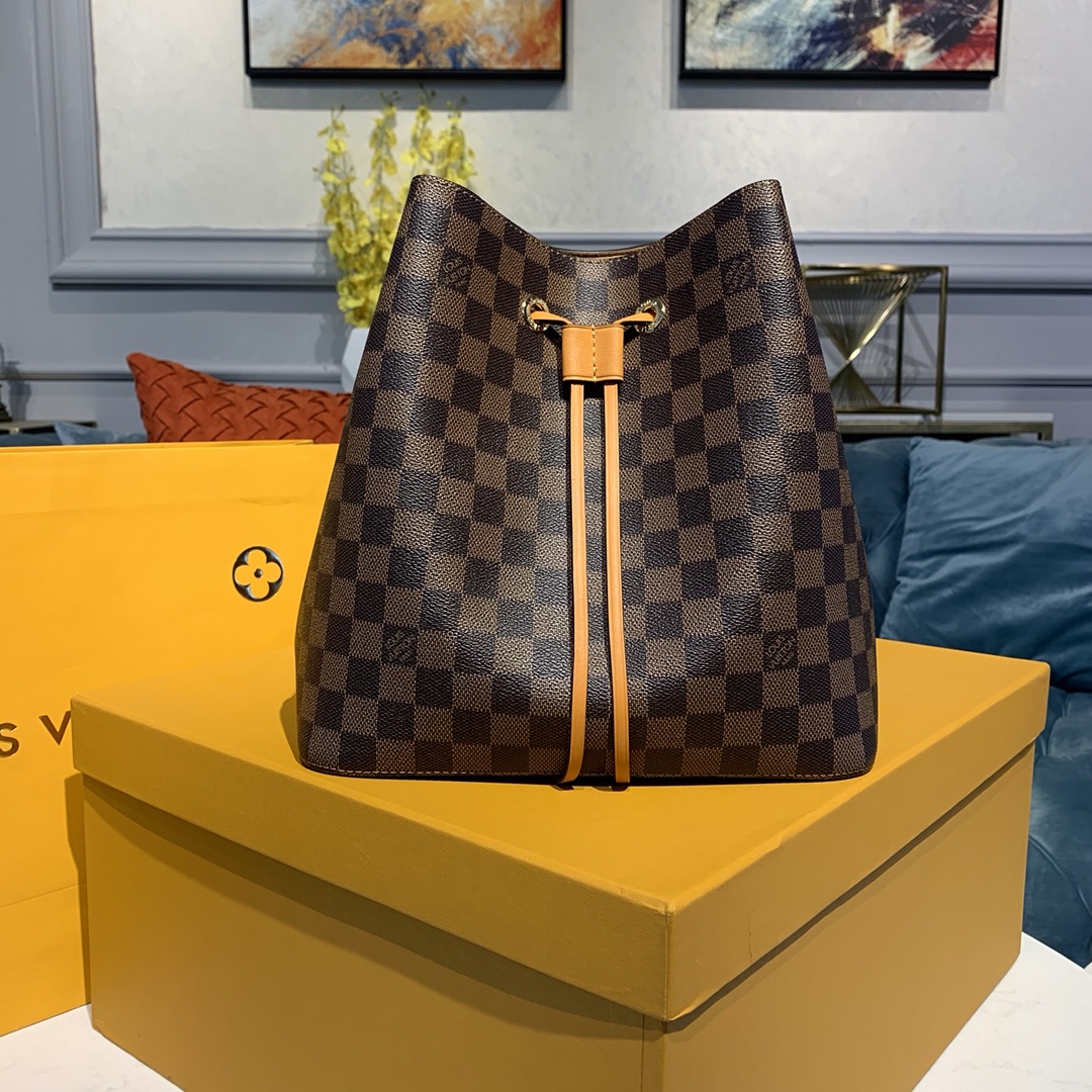 Louis Vuitton LV NeoNoe Bucket Bags Coffee Color Monogram Canvas Calfskin Cowhide Spring Collection M40214