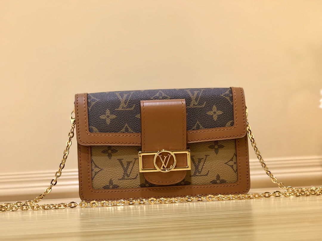 Louis Vuitton LV Dauphine Shop
 Crossbody & Shoulder Bags Yellow Monogram Reverse Calfskin Canvas Cowhide Circle Chains M68746