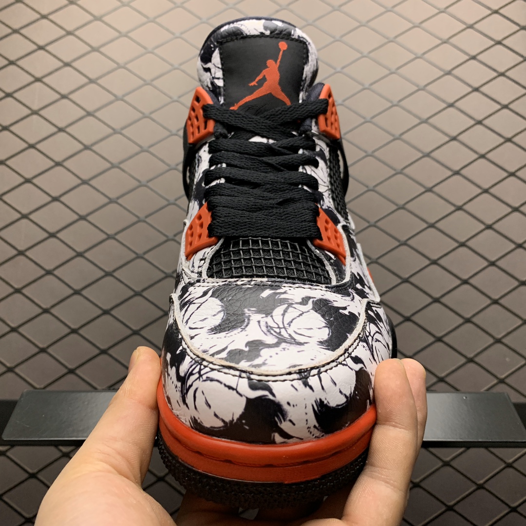 190  纯原B版本 Air Jordan 4 Retro SNGL OY AJ4乔4涂鸦光棍节 中国水墨画 BQ0897-006