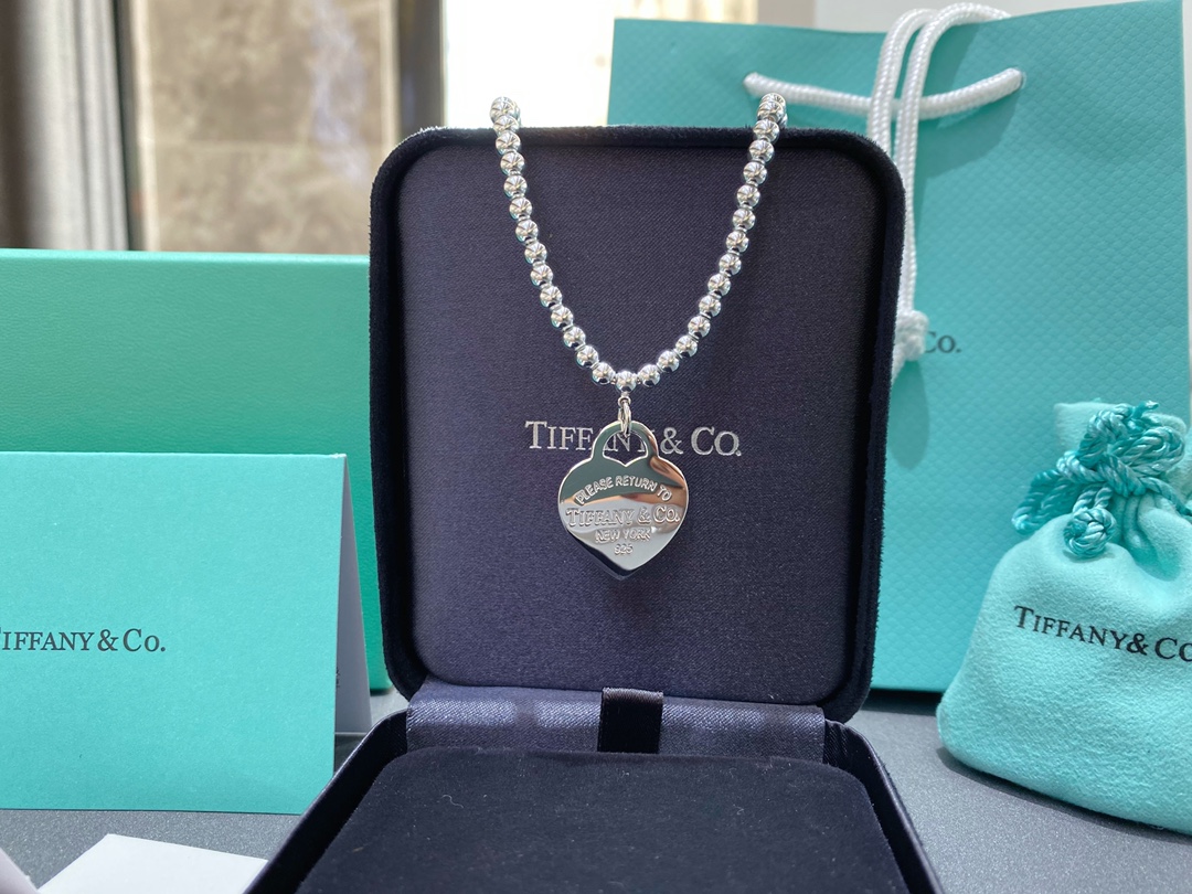 NO:102119,Tiffany big heart-shaped round bead clavicle chain material s silver, Tiffany necklace, tiffany, necklace19860909蒂芙尼大心形圆珠锁骨链 材质s银,蒂芙尼项链,tiffany,necklace,Jewelry