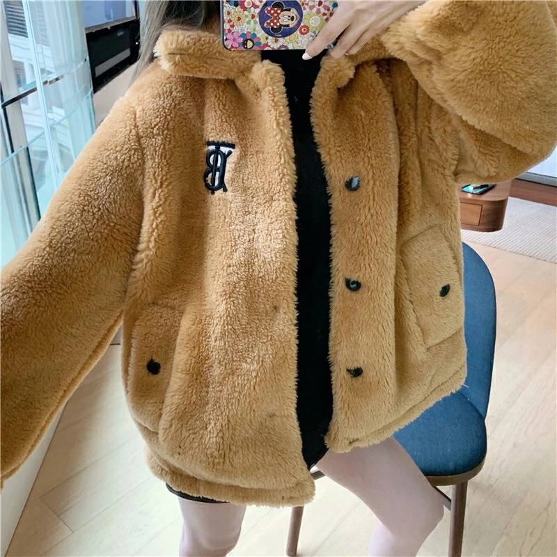 🔥 bbr特定19秋冬羊羔毛字母刺绣泰迪熊毛绒外套网红情侣