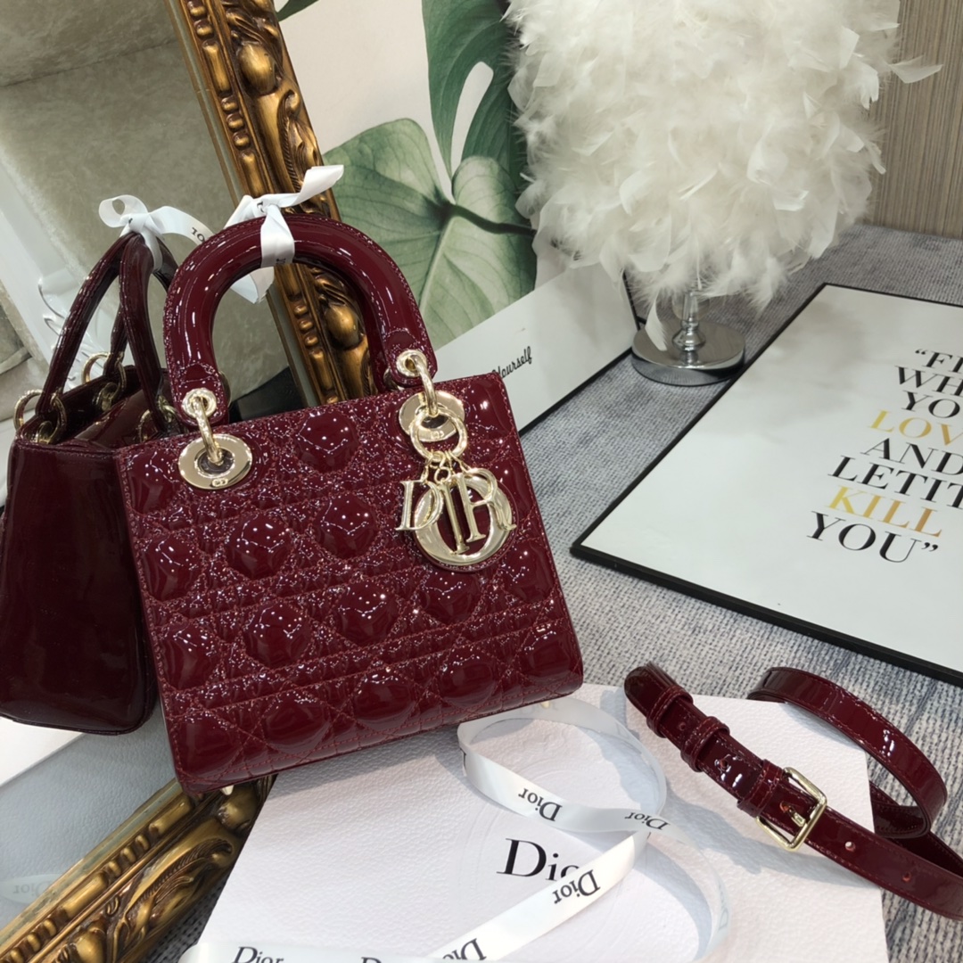 Lady Dior 藤格紋 漆皮小牛皮 手提包