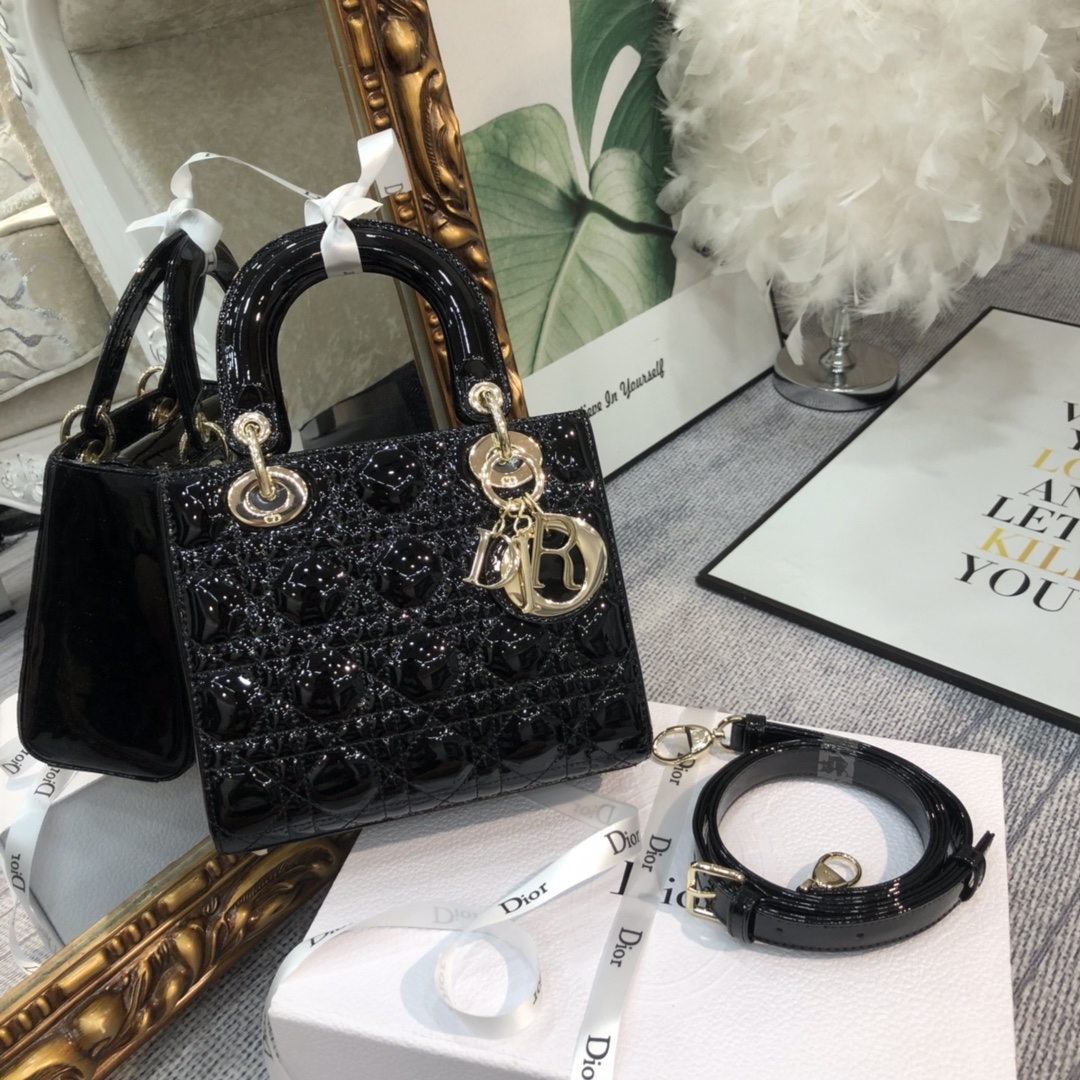 DIOR 戴妃包 藤格紋 漆皮小牛皮 手提肩背