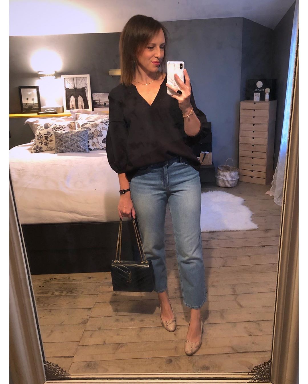 YSL LOULOU 23CM Y型绗缝链条包 494699黑色/金扣