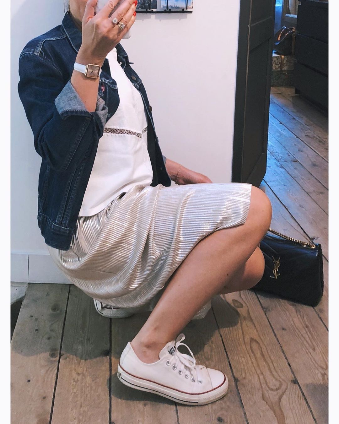 YSL LOULOU 23CM Y型绗缝链条包 494699黑色/金扣