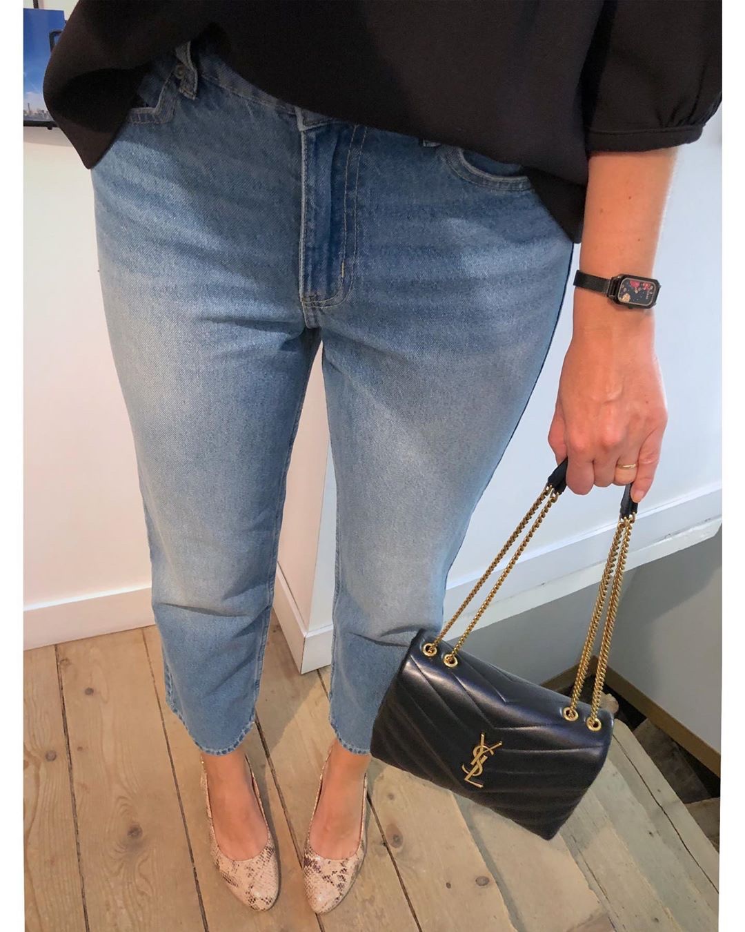 YSL LOULOU 23CM Y型绗缝链条包 494699黑色/金扣