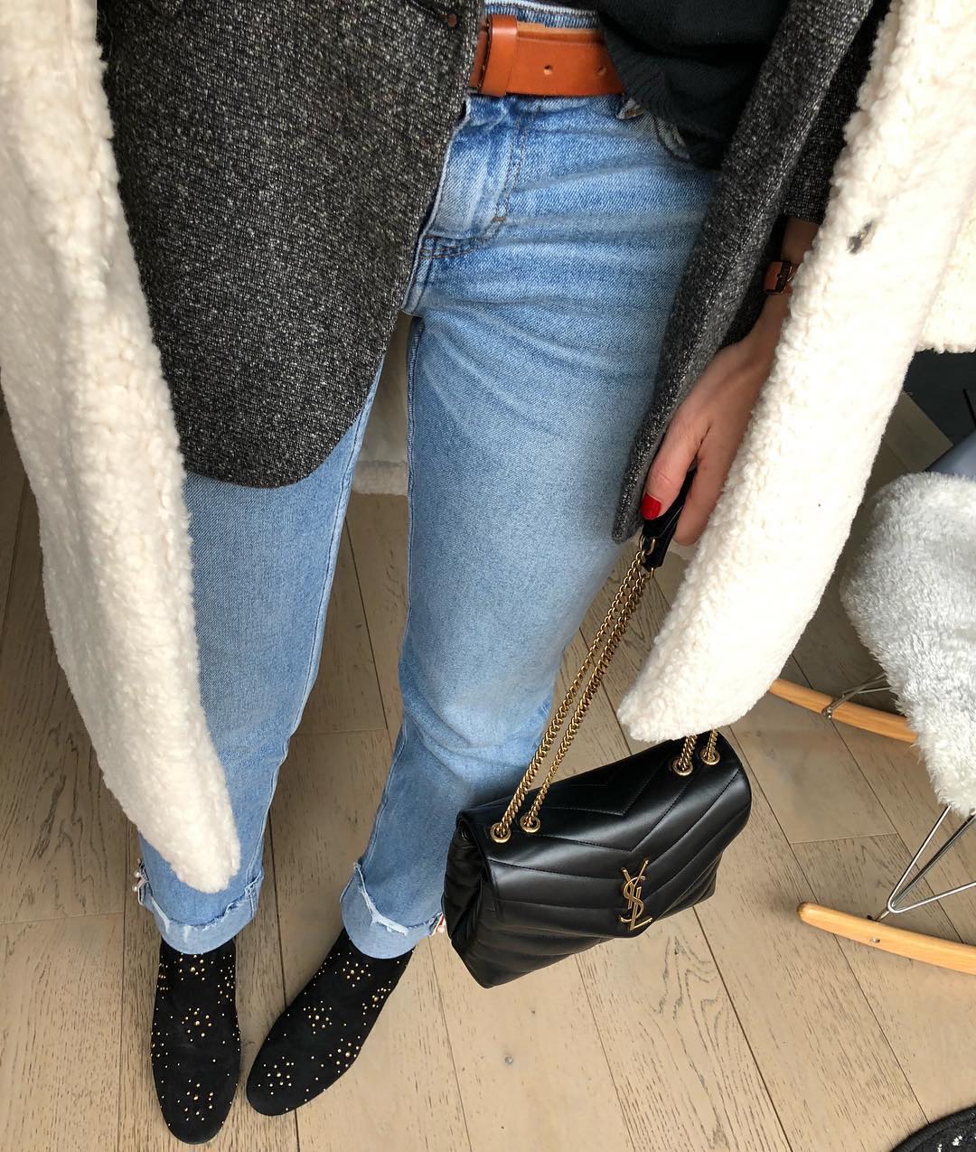 YSL LOULOU 23CM Y型绗缝链条包 494699黑色/金扣