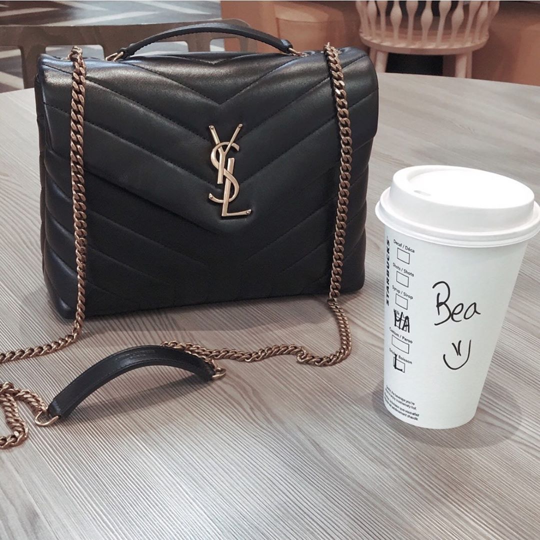 YSL LOULOU 23CM Y型绗缝链条包 494699黑色/金扣