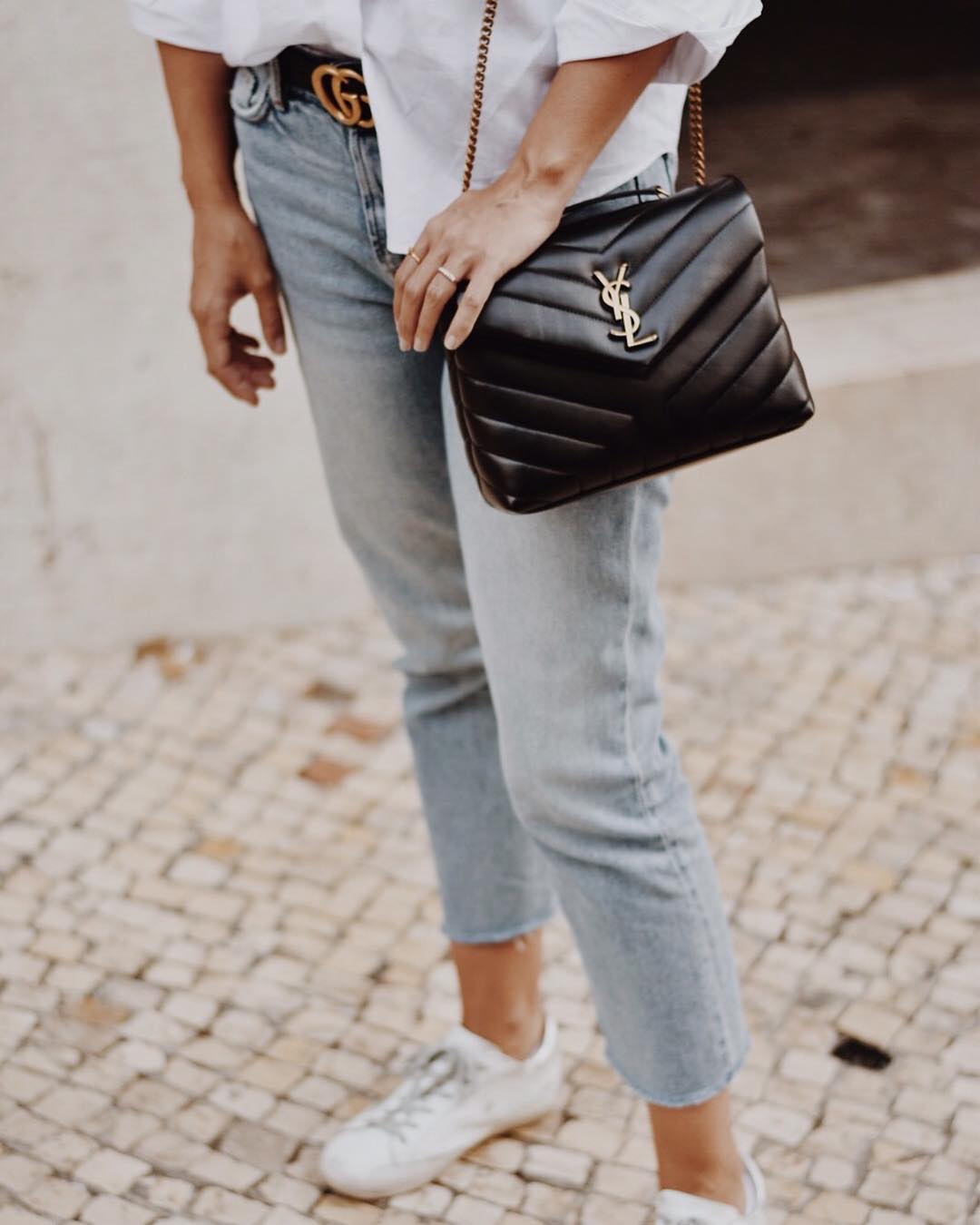 YSL LOULOU 23CM Y型绗缝链条包 494699黑色/金扣