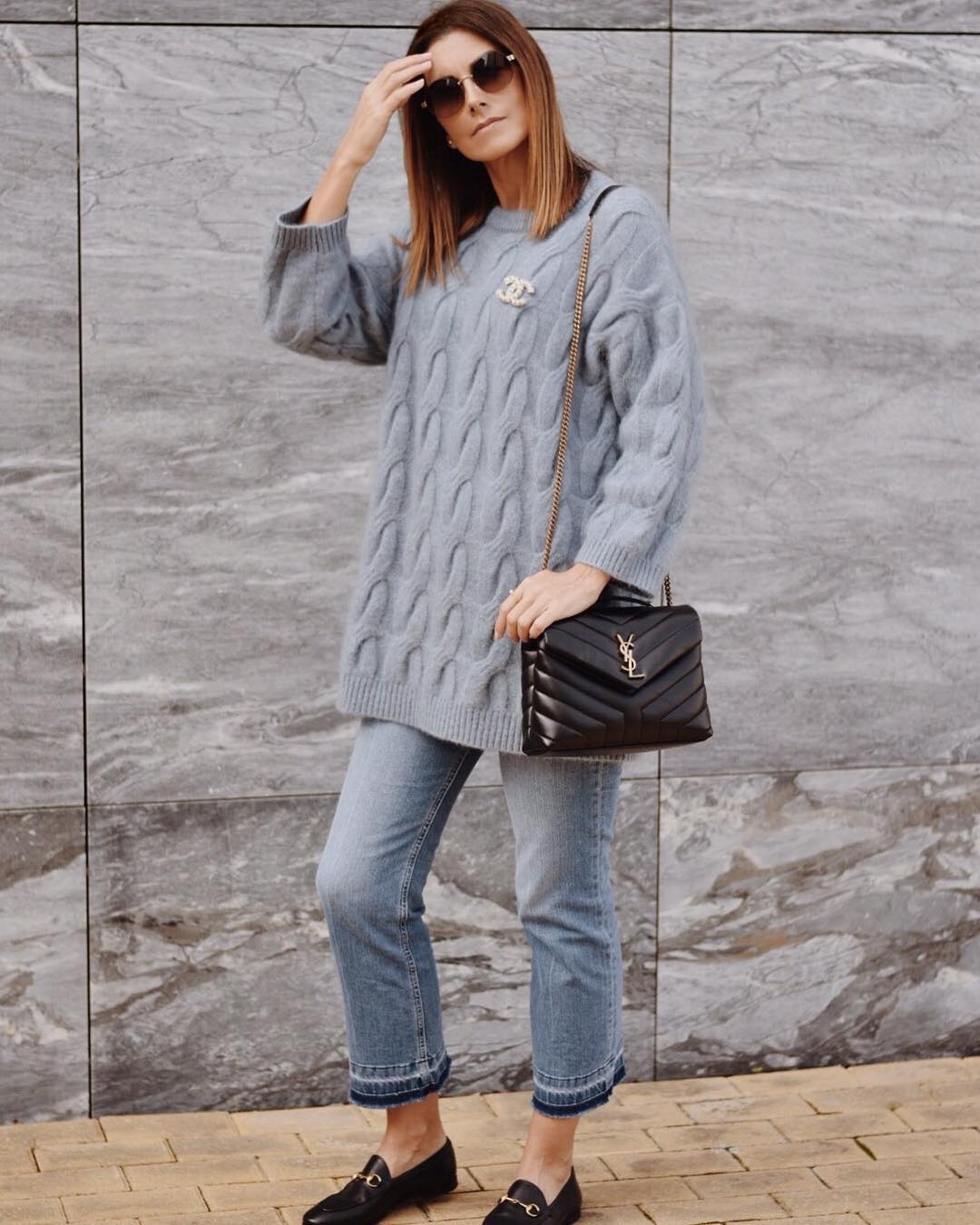 YSL LOULOU 23CM Y型绗缝链条包 494699黑色/金扣