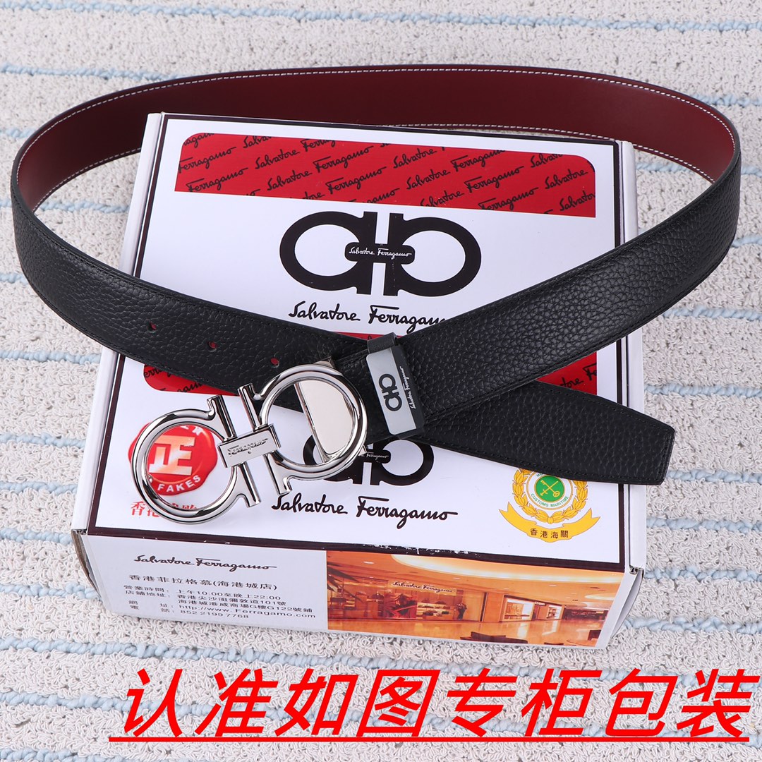 🎁品名：菲拉格木·腰带✈️原单·皮带P200
🎁材料：🐂百分百头层牛皮，保证真皮。24k纯钢扣🌈双面可用✨专柜同等质量，  送人自用首选✈️
🎁包装： 请认准如图专柜包装，赠送打孔器，银联发票，宽度3.5cm