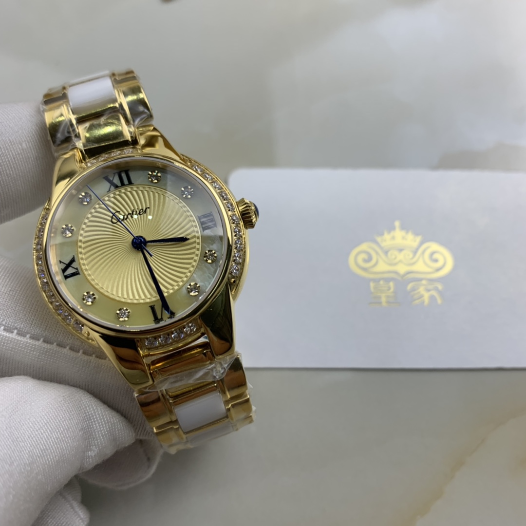 Cartier 皇家 卡地亚黄金镶钻加上陶瓷的女表