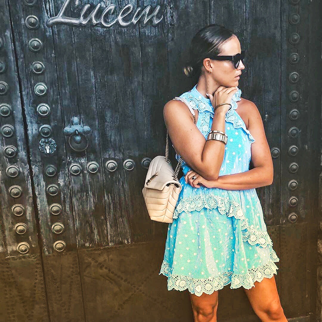 YSL LOULOU 23CM Y型绗缝链条包 494699杏色/银扣