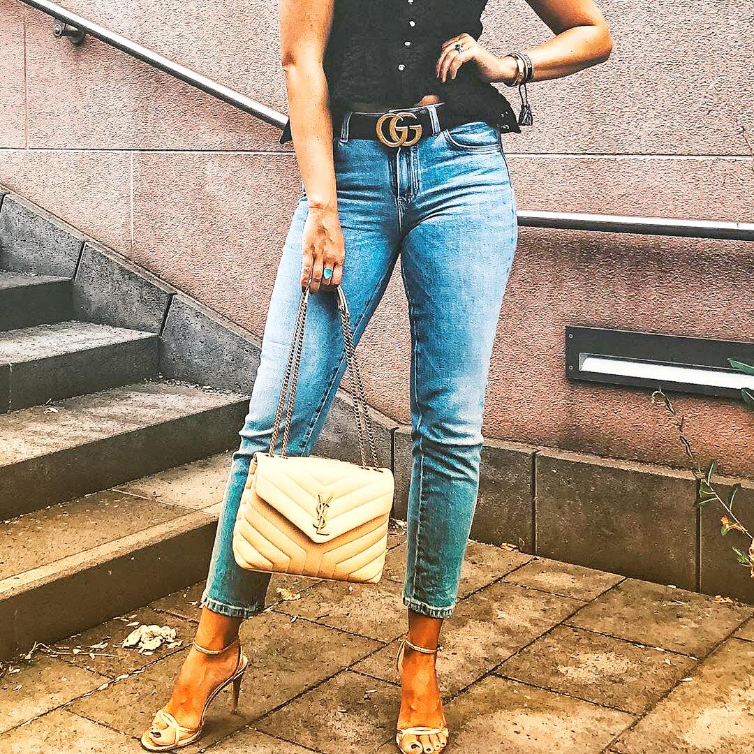 YSL LOULOU 23CM Y型绗缝链条包 494699杏色/银扣