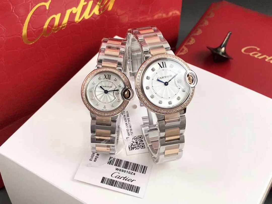 Cartier 卡地亚蓝气球女款玫瑰金镶钻，33mm，28mm