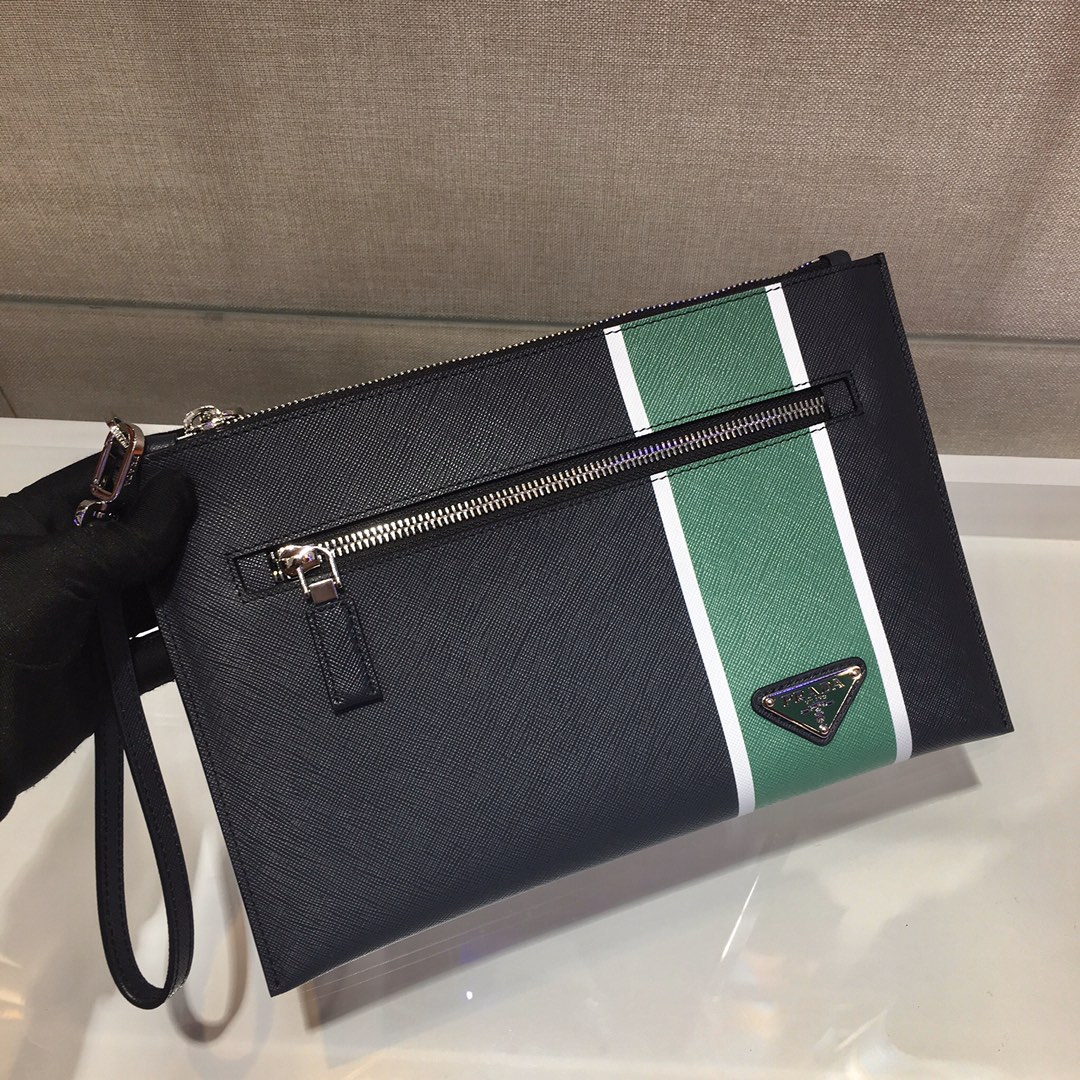 [Prada Wallets]Classic silkscreen clutch made of premium Saffiano leather Zipp