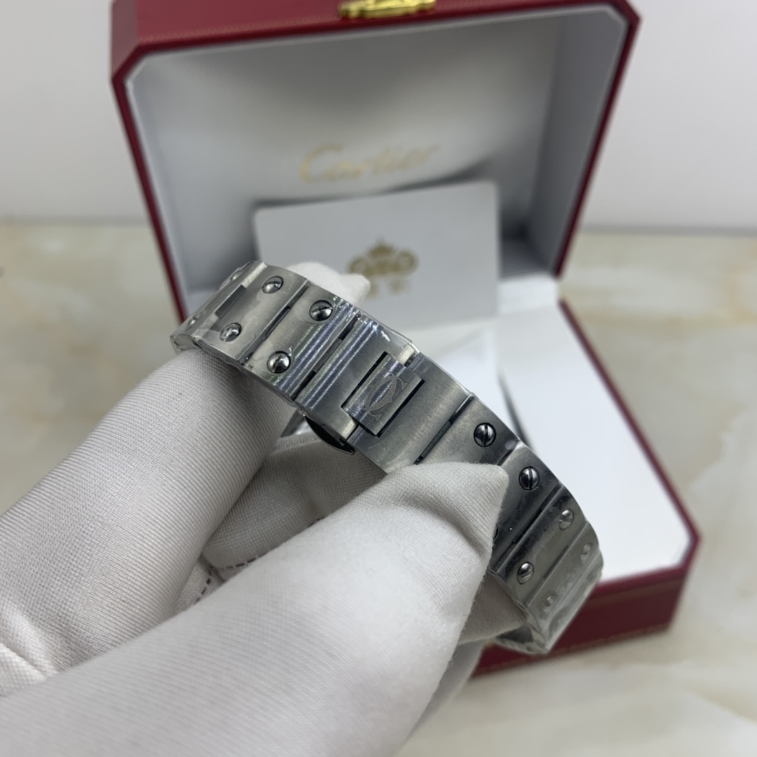 Cartier 皇家 卡地亚山度士女款镶钻钢带款腕表