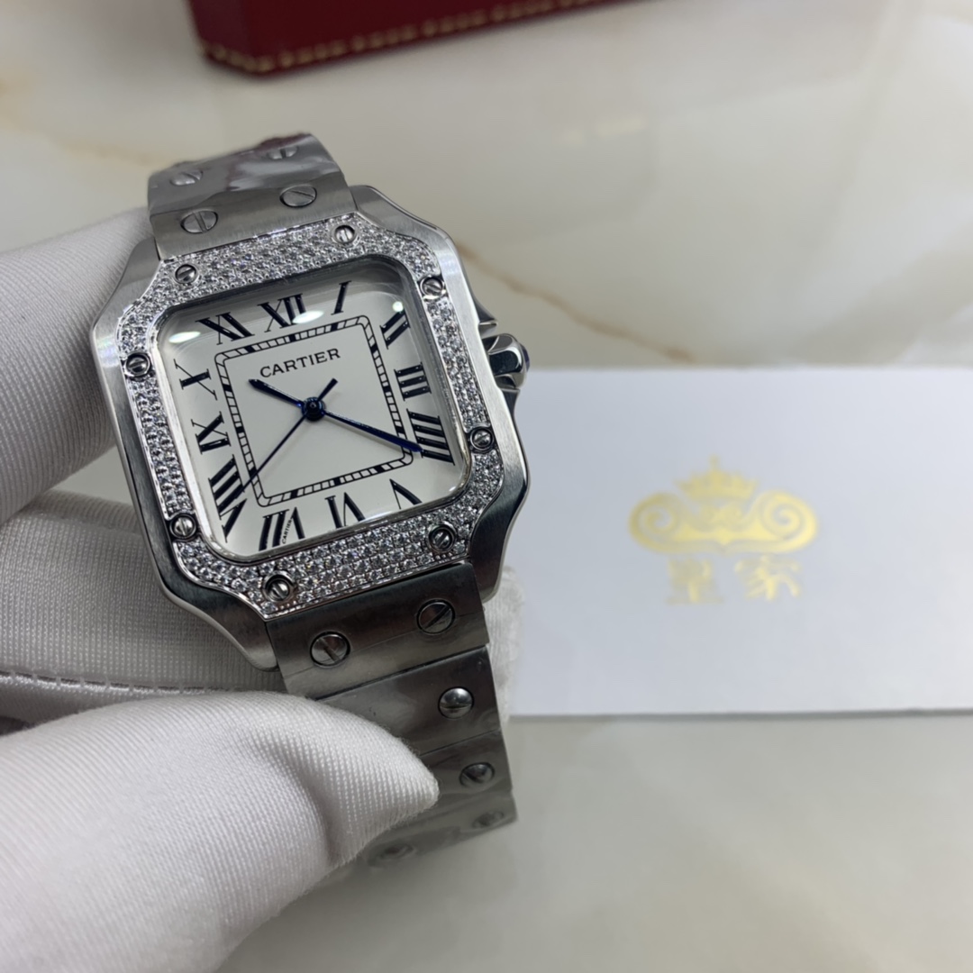 Cartier 皇家 卡地亚山度士女款镶钻钢带款腕表