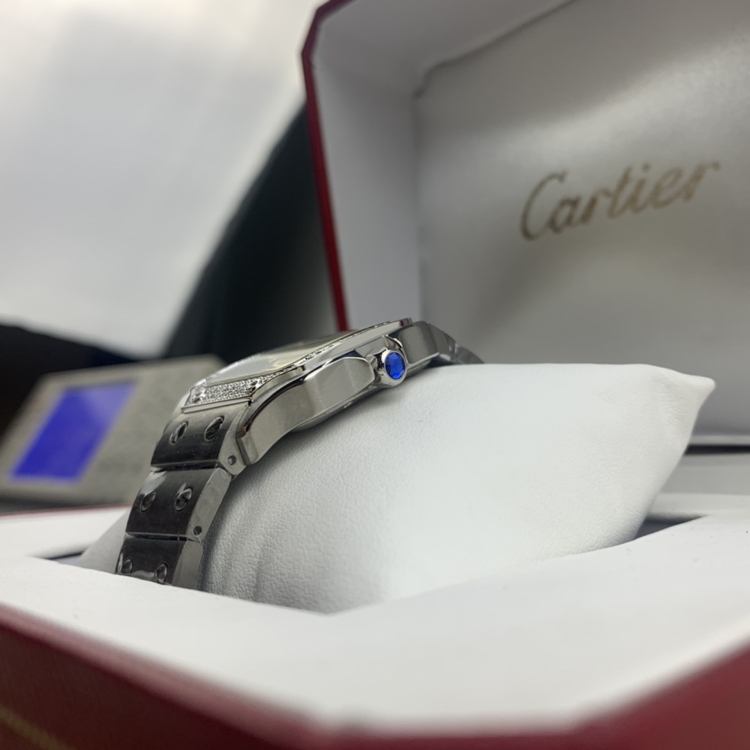 Cartier 皇家 卡地亚山度士女款镶钻钢带款腕表