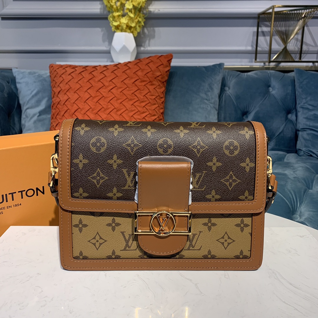 Louis Vuitton LV Dauphine Perfect 
 Handbags Messenger Bags Black Gold Monogram Canvas Calfskin Cowhide Spring Collection Fashion M44391