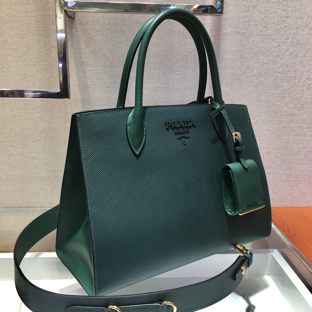 PRADA普拉达进口粗十字牛皮手提包1BA155