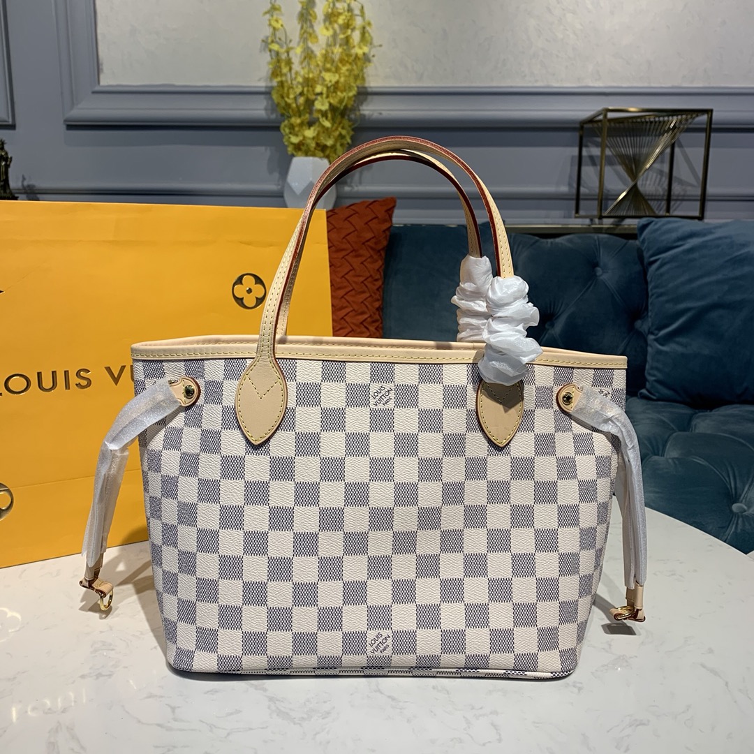 Louis Vuitton LV Neverfull Handbags Tote Bags Pink White Damier Azur N41245
