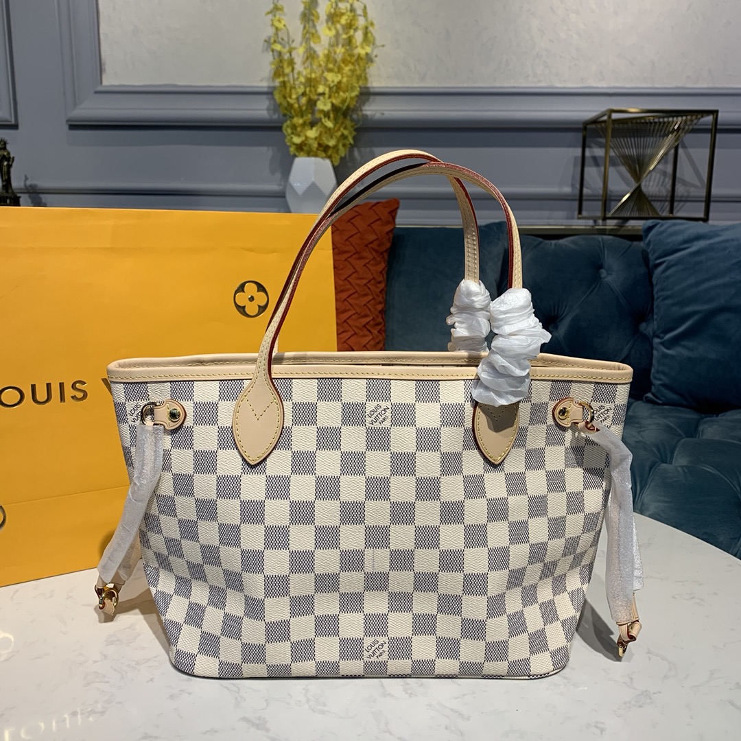 Louis Vuitton LV Neverfull Handbags Tote Bags White Damier Azur N41245