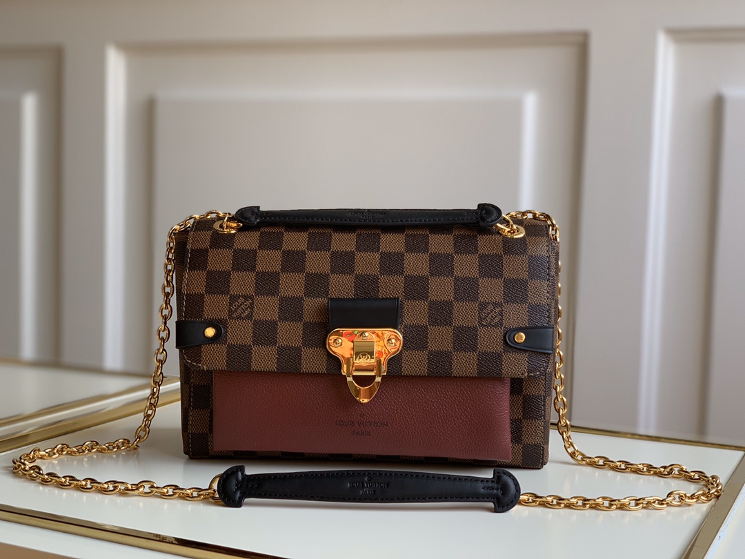 Louis Vuitton LV Vavin棋盘格小号链条包 N40109波尔多酒红
