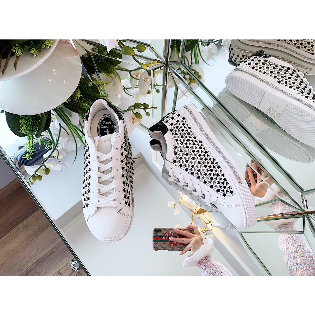Rene Caovilla/Rini Jovira SS2020 White Leather Crystal Sneakers Overview - 图片 3