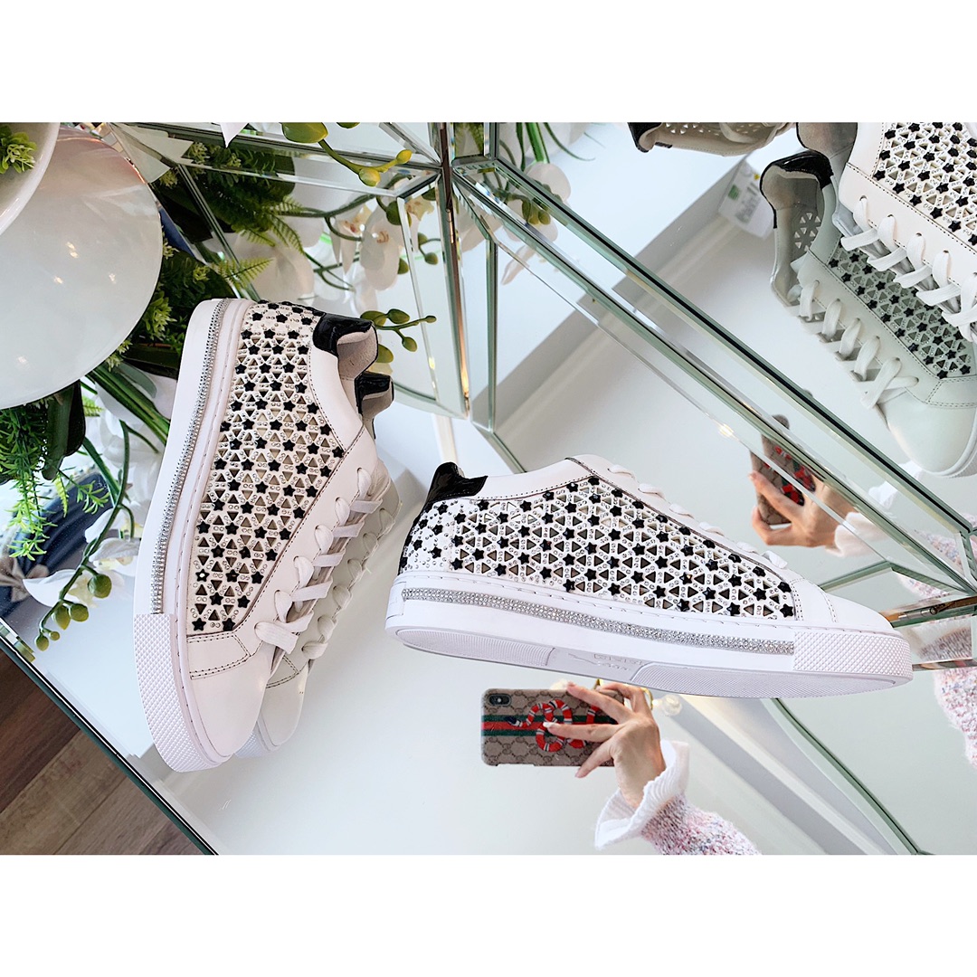 Rene Caovilla/Rini Jovira SS2020 White Leather Crystal Sneakers Overview - 图片 4