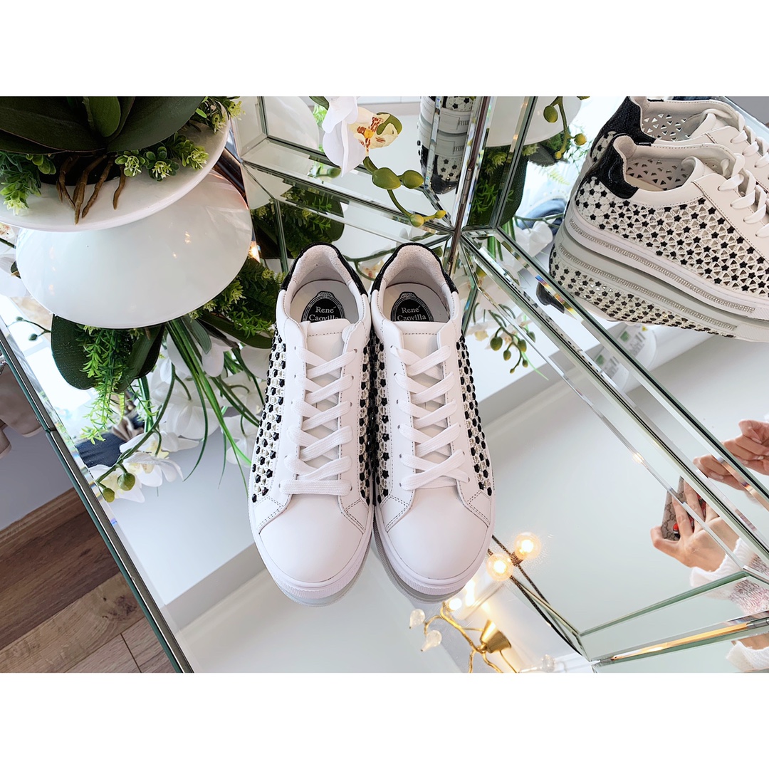 Rene Caovilla/Rini Jovira SS2020 White Leather Crystal Sneakers Overview
