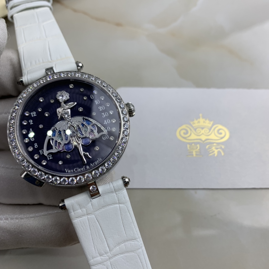 Van Cleef & Arpels 皇家 梵克雅宝诗意复杂功能腕表系列天使女神腕表 天使人物是925银雕刻打造 采用施华洛世奇水晶镶嵌 直径36*10毫米