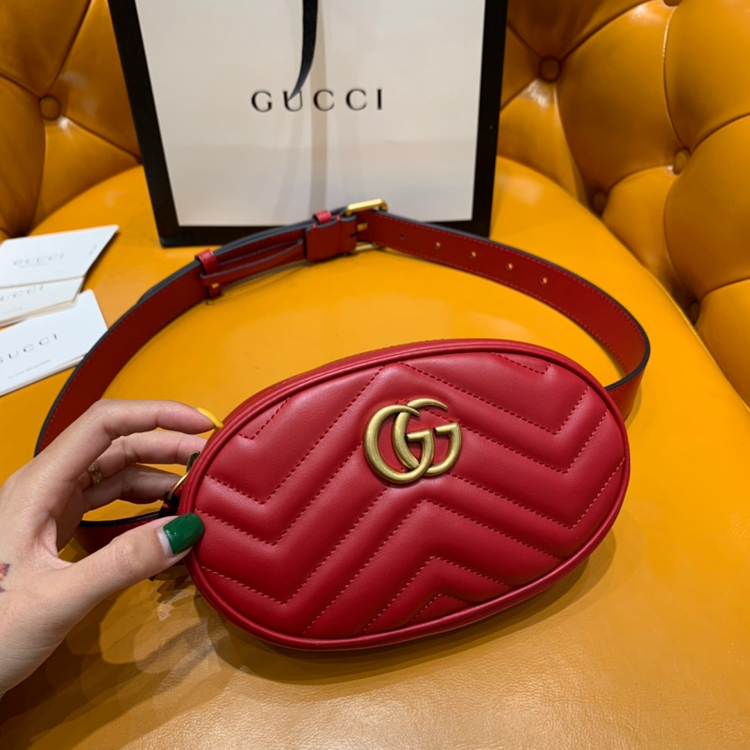 Gucci Marmont поясная сумка красная кожа стёганая