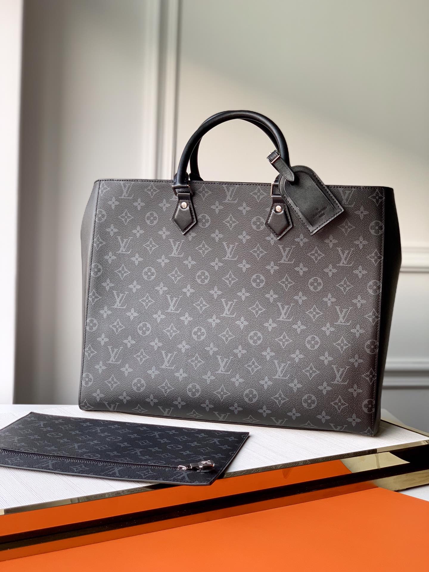 Louis Vuitton LV Sac Plat Bags Handbags Black Monogram Canvas M44733