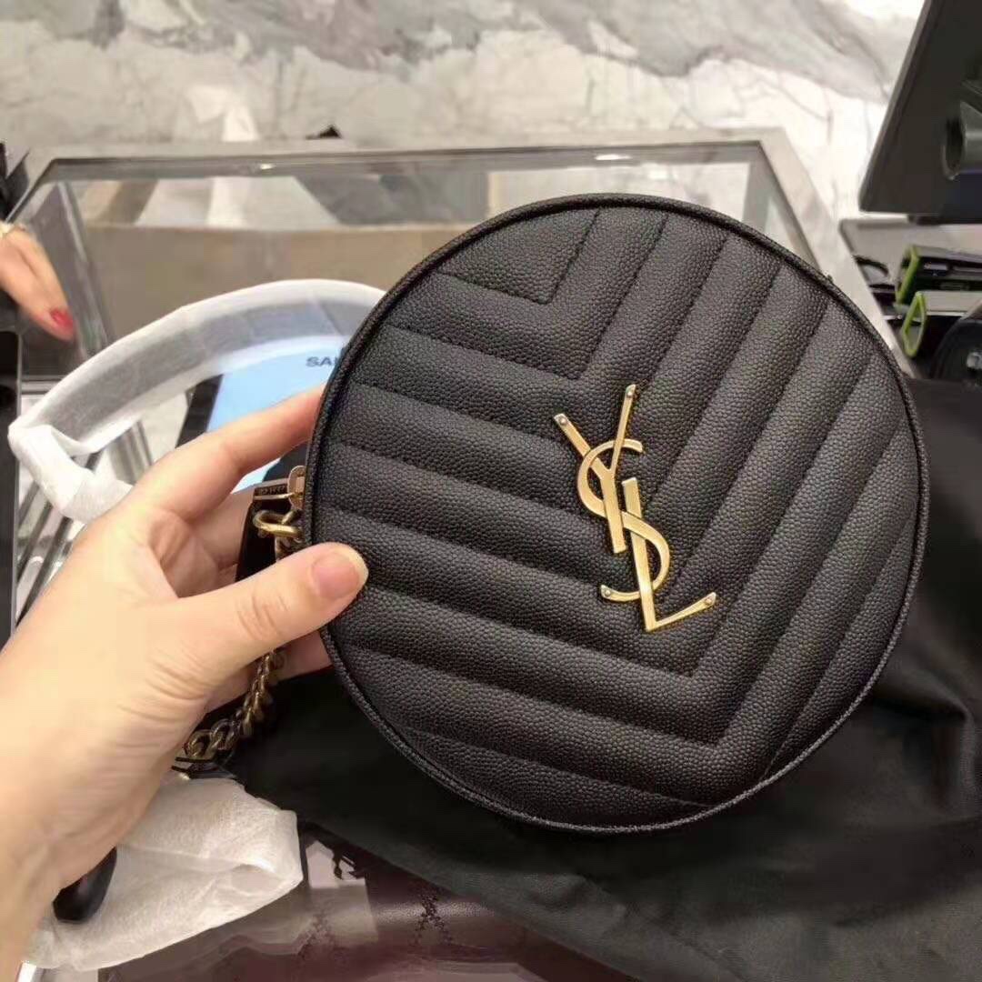 Saint laurent Ysl 最新VINYLE鱼子酱小圆包 610436黑色